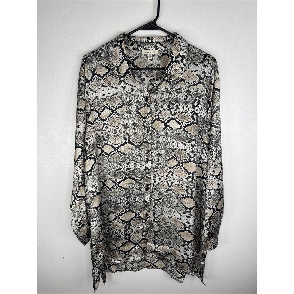 Alex & Lili Snake Print Button Down Blouse Tunic Sz XL Lightweight Satin Feel